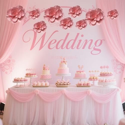 BRT Bearingshui Crepe Paper Flowers Decoration for Wall Total 9 Pcs, Artificial Flowers for Wedding Decor,Flower Backdrop Decor, Baby Bridal Shower Birthday Party, Pink 3D Wall Flowers Decor - color: Pink