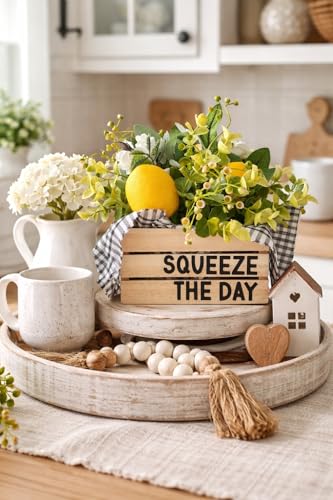 Lemon Decor | Mini Crate with Fake Lemons | Squeeze the Day, 5" W x 6" H | Lemon Decorations for Kitchen | Boho Kitchen, Cottage Core Decor | Lemon Themed Gifts (Squeeze The Day) - style: Squeeze The Day