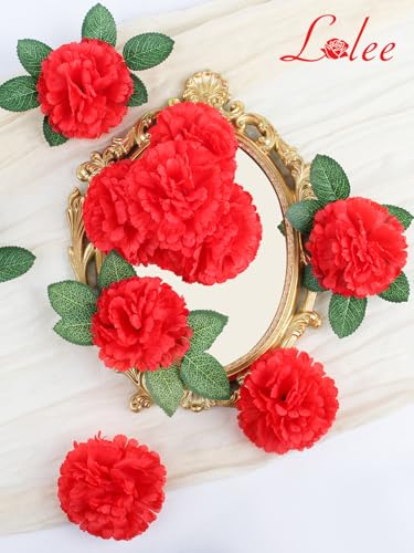 LELEE 108pcs Carnation Head Flowers with Stem - Red Artificial Flowers Carnation Bulk - Silk Carnations Fake Flower for Wedding Bouquet DIY Baby Shower Centerpieces Grad Party Tables Memorial Decor - color: Red