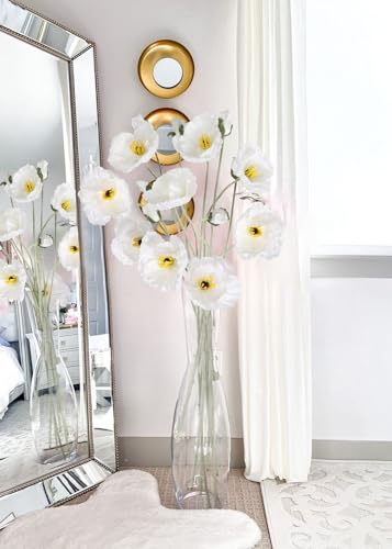 Poppy Flowers Artificial,6PCS Faux White Poppies 41.3in Long Stem Artificial Flowers for Tall Vase Wedding Party Office Decor(White) - color: White