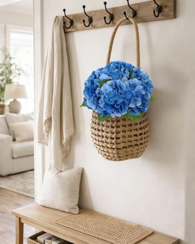 Hollyone Blue Hydrangea Artificial Flowers 6pcs Large Real Touch Faux Hydrangeas Silk Flowers Bouquets Fake Flower with Stems for Home Decor Indoor Wedding Kitchen Centerpiece Table Decorations - color: Blue