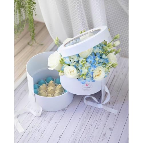 UNIKPACKAGING Premium Quality Round Flower/Gift Box 2 TIER w Lid, Size 7.8 dia x 7 inch for Luxury Arrangements (White) - color: White