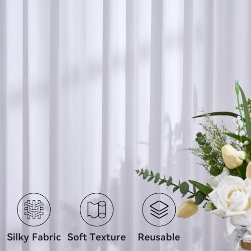 10ftx12ft Wrinkle Free White Backdrop Curtain for Wedding Parties, Silky Polyester 12 ft Long Photo Backdrop Drapes Back Drop Cloth Drapery for Birthday Baby Shower Photography Background - color: White, size: 5ft(W)x12ft(H)_2 Panels