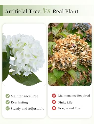 BLOSMON White Hydrangea Artificial Trees: 5ft Real Touch Faux Hydrangeas Flower Tree with Pot for Front Porch Planters Decoration Outdoor - Fake Silk Floral Plant for Home Patio Entrance Decor Indoor - color: White Hydrangea