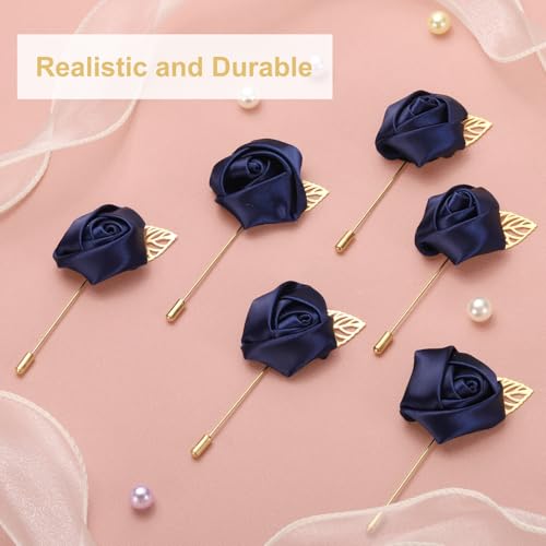 uxcell 24pcs Navy Blue Rose Boutonnieres Flower Buttonholes Pocket Boutonnieres Pins for Wedding Ceremony Anniversary Prom Formal Dinner Party - color: Navy Blue
