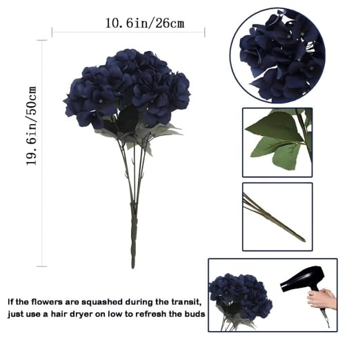 2Bouquets Artificial Fake Flowers Silk Hydrangea Arrangements Wedding Bouquets Decorations Plastic Floral Home Kitchen Garden Party Festival Bar DIY (Navy Blue) - color: Navy Blue