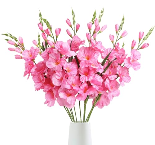 IPOPU Pink Gladiolus Artificial Flowers 30.3 in Long Stem 10 PCS Faux Silk Gladiolus Flowers for Home Wedding Office Decoration(Pink) - color: Pink