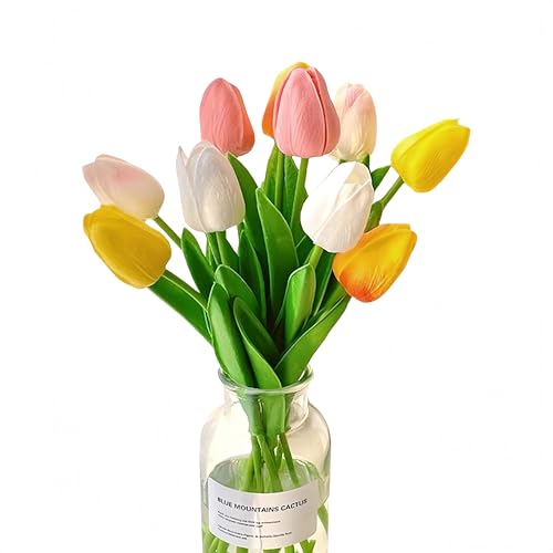 Artificial Flowers Tulips Fake Flowers Real Touch Latex Tulips Faux Flowers Bouquet for Wedding Party Arrangements Home Decor and Baby Shower Centerpieces (10, Mixed Color) - color: Mixed Color