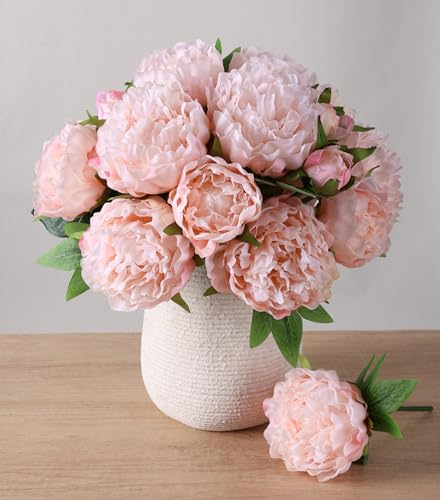 florisso Light Pink Peony Artificial Flowers - 11 Branches Silk Peonies for Vase Arrangements, Wedding Decor & Living Room Accents (Faux Flowers) - color: Peony-light Pink