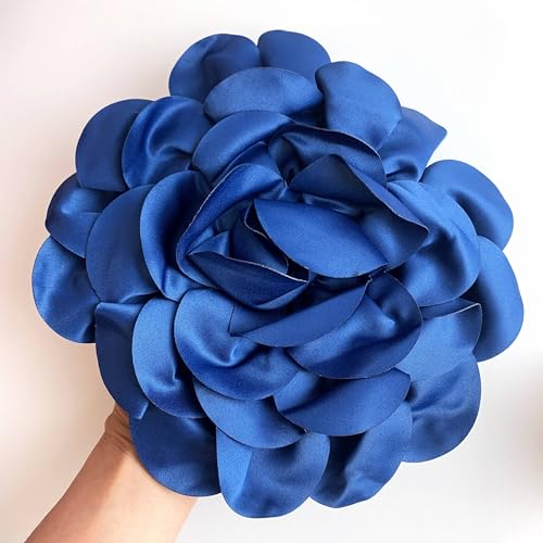 Heyiwell Large Satin Fabric flower for Brooch Pin Wedding Party Dance Dress Suit Clothes Head Hair Accessories DIY Decor 9.45"Inch - color: Navy