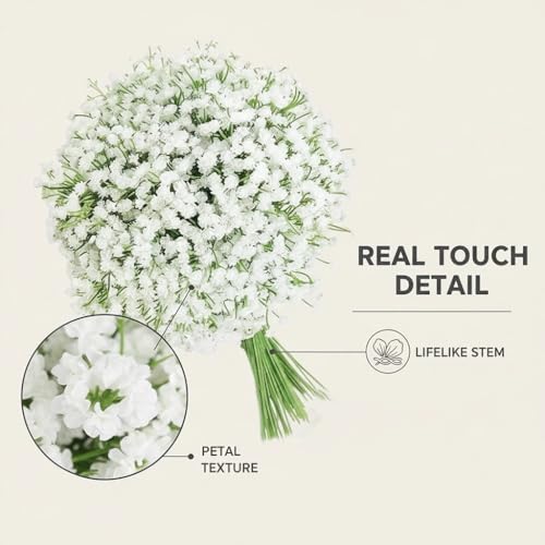 120 Pcs Babys Breath Artificial Flowers, White Babys Breath Flowers Artificial Bulk Real Touch Flowers for Wedding Party Home Garden Decoration