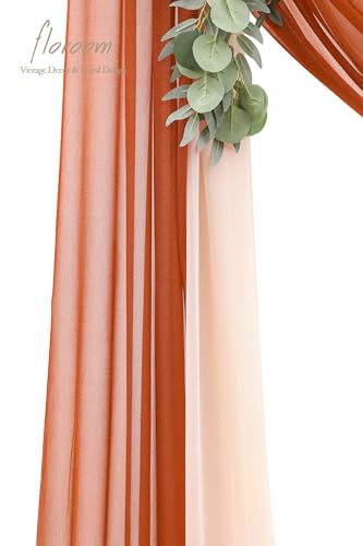 Floroom Arch Flowers with Drapes Kit (Pack of 4) - 2pcs Artificial Terracotta & Cream Floral Swag Arrangement with 2pcs Draping Fabric for Wedding Ceremony Arbor and Reception Backdrop Decoration - color: Terracotta & Cream