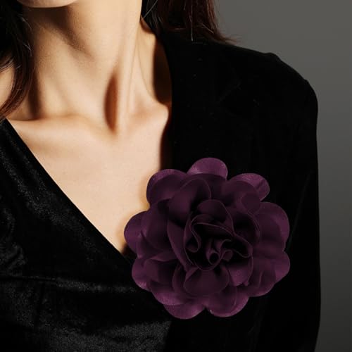 Large Rose Flower Brooches and Pins for Women | Rose Flower Hair Clips for Women, Lapel Pins for Women | Brooch for Women Dresses | Hat Pins for Women, Flower Hair, Pin for Clothes, Grape 6.3 Inches - color: Grape