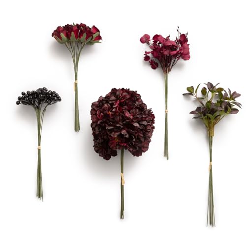Ling's moment Artificial Greenery Stems Box Set, Faux Greenery Picks for DIY Bridal Bouquets Wedding Floral Arrangement Table Centerpieces, Black Baccara & Burgundy - color: Filler Flower Combo- Black Baccara & Burgundy
