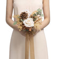 Ling's moment Brown Artificial Wedding Flower Bouquets for Bridesmaids Boho Floral Bouquet Bridesmaids Bouquets with Ribbon Ceremony Anniversary,7-inch Diameter - color: Brn-beige Brown