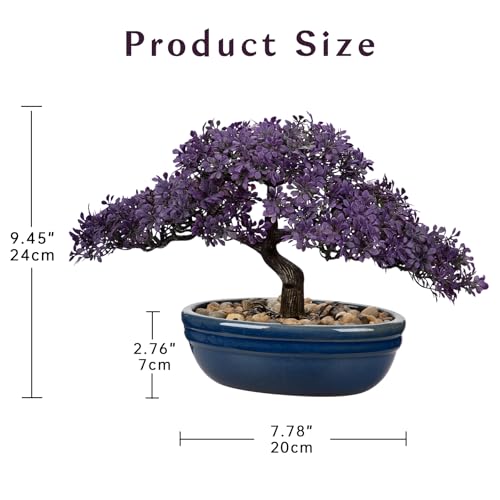 Artificial Bonsai Tree Juniper Faux Plants Indoor Fake Plants Decor with Blue Ceramic Pots for Home Table Office Desk Bathroom Shelf Bedroom Living Room Farmhouse Decorations - style: 9" Purple Ficus