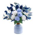MOOMASS Artificial Flowers with vases, Fake Hydrangea with Eucalyptus Bouquet Combination, Living Room Family Banquet Party Wedding Decoration… - color: Blue