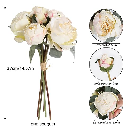 White Artificial Peonies 2 Bouquets Silk Flowers 14Heads Vintage White Fake Flowers Faux Peony Flowers for Flower Arrangements Artificial Centerpiece Home Table Dining Room Decor (Ivory White) - color: White