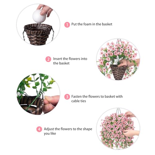 HyeFlora Artificial Hanging Flowers Basket for Outdoor, Fake Flowers Faux Plants Look Real for Yard Gardens Porch Patio Home (Pink) - color: Pink