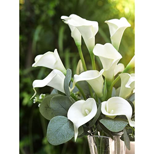FiveSeasonStuff Real Touch Calla Lily Artificial Flowers Wedding Bridal Bouquet | Floral Arrangements | 15 Calla Lilies (Summer White) - color: Summer White