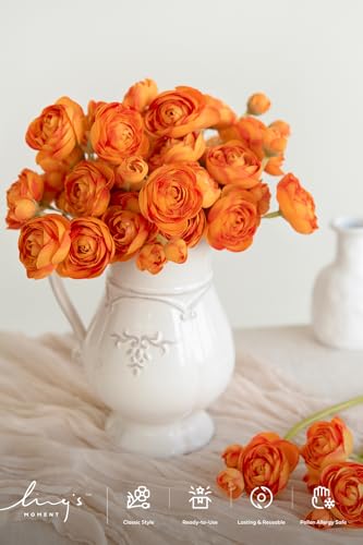 Ling's moment Ranunculus Artificial Flower, Faux Silk Mini Ranunculus Flowers for DIY Bouquet, Bulk Fake Wedding Filler Flowers for Centerpieces Arrangements Bridal Shower Decorations, Citrus Orange - color: Or-citrus Orange