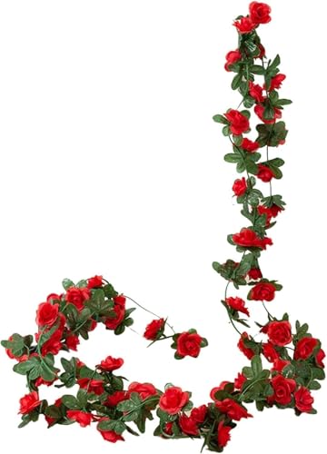 Red Artificial Flower Garland,Peony Vine Flowers Garland Hanging Silk Plants for Wedding,Vine Flowers Hanging Strings for Wedding Arch Table Wall Backdrop Party Decor Artificial Plants and Flowers