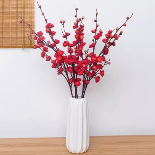 Red Cherry Blossom Branches Artificial Flowers for Spring Summer Indoor Decoration,35.5" Faux Long Stem Artificial Flowers for Wedding Home Office Bedroom Party Table Centerpieces Decor 4Pcs