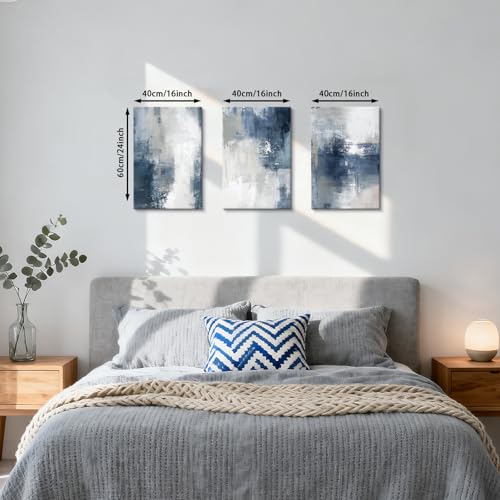 WENGTIAO 3 Pcs Navy Blue Abstract Canvas Wall Art Prints Modern Minimalist Blue Gray Artwork for Walls Framed White Neutral Poster Paintings Decor for Living Room Bedroom Bathroom Office 16x24x3Pcs - color: Abstract-blue, size: 16"x24"x3Pcs