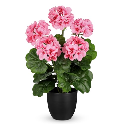 Briful 16” Geraniums Artificial Flowers Realistic Potted Plant – Pink Fake Geraniums for Outdoors, Silk Flowers Artificial Outdoor Plants for Indoor Home Decor, Farmhouse Table Centerpiece Decoration - color: 16'' Tall Pink