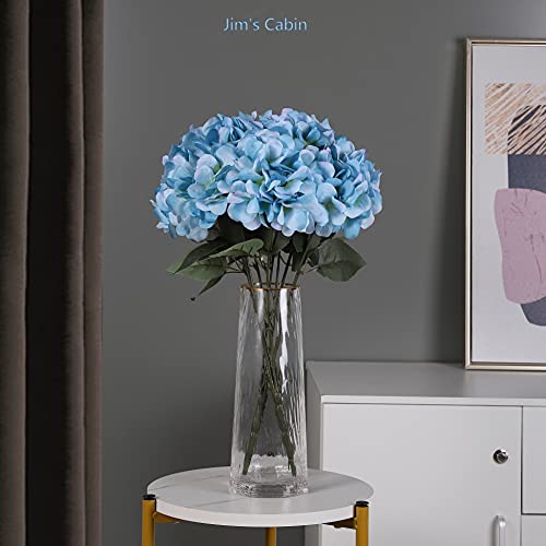 Jim's Cabin Artificial Flowers Silk Hydrangea Arrangements 1Bouquet with 5 Big Heads Fake Flower Bunch for Women Bedroom Wedding Cabin Decor DIY(Light Blue) - color: Light Bule