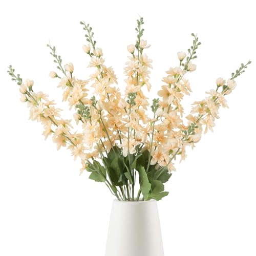 6PCS Nude Delphinium Artificial Flowers 33" Larkspur Silk Flowers Long Stem Artificial Flowers for Tall Vase Wedding Centerpieces for Tables Home Decor Indoor (Nude) - color: Nude