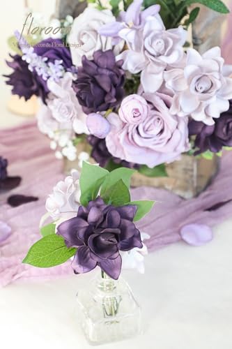 Floroom Artificial Gardenia Flowers 2.7" 25pcs Real Looking Lilac & Purple Foam Fake Flowers with Stems for DIY Wedding Bouquets Bridal Shower Centerpieces Floral Arrangements Party Tables Decorations - color: Lilac & Purple