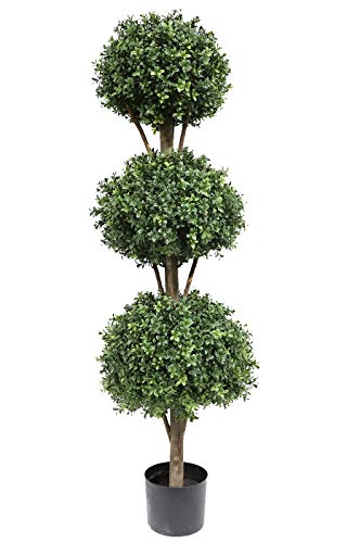 56 inch/ 4.6 ft Boxwood Topiary Artificial Outdoor Artificial Boxwood Triple Ball Tree Faux Topiary Trees Outdoor Artificial Trees Potted Plants - size: 1 PC - 56 inch high
