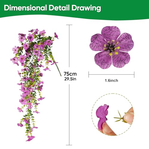 6 Bundles Artificial Flowers for Outdoors, UV Resistant Fake Hanging Flower, Realistic Silk Flowers for Indoor Outside Garden Patio Balcony Farmhouse Porch (Blue, Purple) - color: Blue&purple