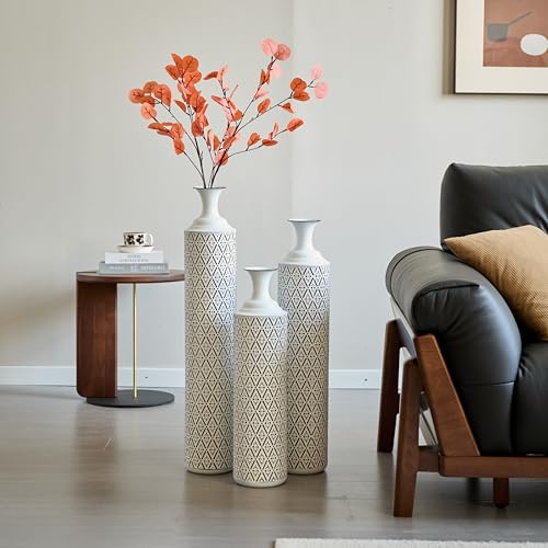 Metal Floor Vases Decorative, Set of 3 Flower Arrangement Stand, Tall White＆Black Metal Floor Vases for Living Room, Bedroom & Entryway, 33.85", 29.13", 24.8" H (White＆Black) - color: White＆black