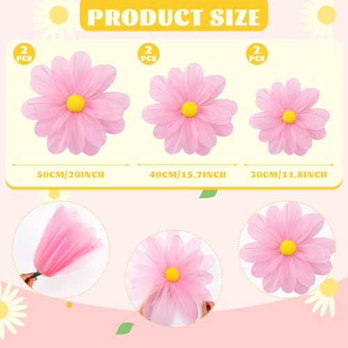 6 Pcs Pink Large Daisy Flowers for Decoration 12'' 15.8'' 20'' Giant Silk Artificial Flower Fake Daisy for Wedding Garden Birthday Party Bridal Baby Shower Decor, Rod is Not Included - color: Pink