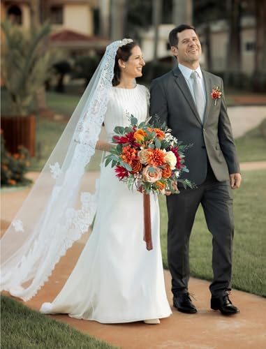 CherishedMoments Bridal Wedding Bouquet,18 Inch Burnt Orange Artificial Flowers Bridal Cascading Bouquets, Vintage Fall Wedding Bouquets for Wedding Ceremony and Anniversary - color: Burnt Orange