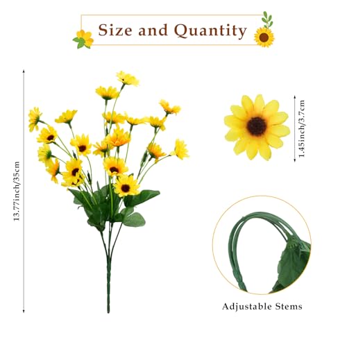 8 Bundles Sunflowers Artificial Flowers Silk Mini Sunflowers Fake Yellow Flowers Gerbera Daisies Flowers for Indoor Outdoor Home Kitchen Table Wedding Centerpieces Gravesites Decor (13.77")