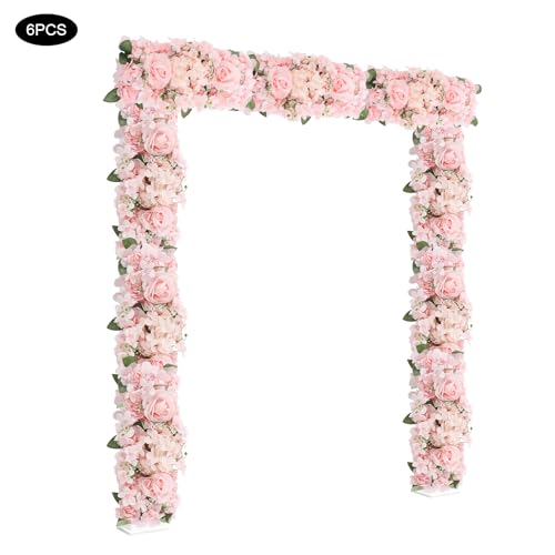 Wedding Arch Artificial Flowers Panels, 6pcs Silk Rose Floral Wall Backdrop, 13.8 x 13.8in Artificial Flowers Garland for Wedding Party Table Decoration, White (Pink, 6 Pcs) - color: Pink, size: 6 Pcs