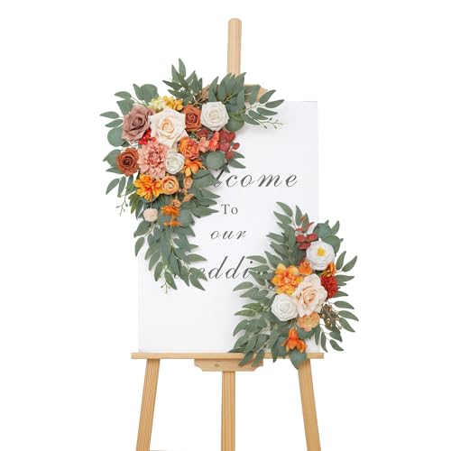 Faux Flowers Wedding Arch Flowers Kit(Pack of 2) for Wedding Decor Ceremony Reception Backdrop Thanksgiving Halloween Party Decoration (Orange) - color: Orange