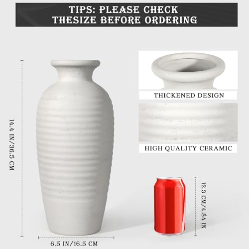 14.4" Vintage Tall Ceramic Vase, Farmhouse Modern Living Room Decor | Textured Surface Flower Vase for Home Decor,Large Ceramic vase Perfect for Living Room, Gift for Housewarming - size: 14.4In