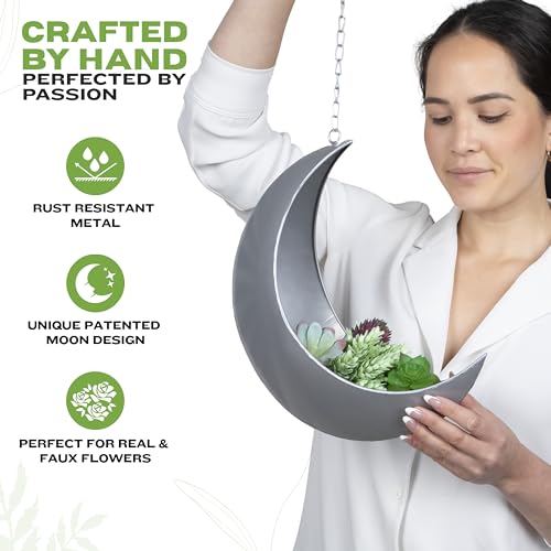 Hanging Moon Planter for Moon Room Decor - Great for Succulents, Air Plant, Mini Cactus, Faux, Artificial Plants-Boho Hanging Planters for Indoor Plants, Witchy Gifts for Women, Birthdays,Plant Lovers - color: Silver Moon Planter Only