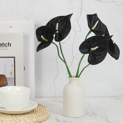 PATIKIL 13" Artificial Anthurium Lily Flowers, 10 Pack Permanent Flower Floral Arrangements Bouquet for Home Decor Bridal Wedding Festival Party, Black - color: Black