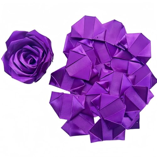 100 Pcs Premade Satin Ribbon Rose Petals Half-Finished DIY Everlasting Rose Making Kit: 100 Pcs Pre-Cut Satin Petals for Handmade Forever Flowers, Wedding & Anniversary Bouquets - color: 100 Pcs Dark Purple