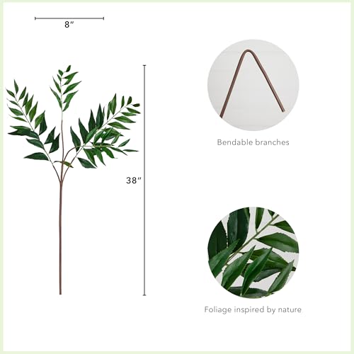Nearly Natural 38-in Artificial Palmate Fern Stems, Set of 3 Long Stem Artificial Ferns for Home or Office Décor, Faux Palmate Ferns for DIY Decoration