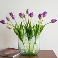 Artificial Tulips Flowers,Soft Touch Latex Bouquet, Fake Tulips,Spring Wedding Home Room Table Centerpiece Decor - color: Amethyst(no Vase)