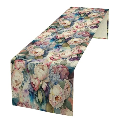 Watercolor Flower Table Runner Linen Table Decor, Retro Botanical Garden Blooms Floral Printed for Dining Room, Kitchen, Farmhouse, Wedding Party, Holiday 13" x 36" - color: Floral_2, size: 13"W x 36"L (Pack of 1)