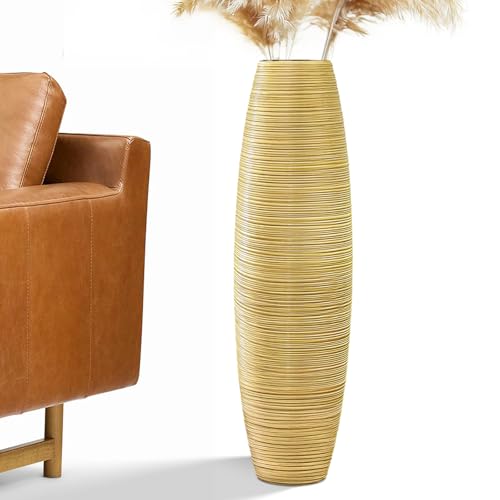 Tall Floor Vase, 27.5 inches (70cm, 2.3FT) Tall Vases Sturdy, Luxury, Textured for Decorative Branches Dried Flowers, Floor Vase for Rustic Living Room, Shelf Decor, Resin Gold - color: Gold, size: 27.5 in