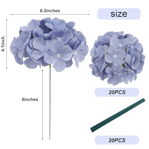 AVIVIHO 20Pcs Dusty Blue Hydrangea Artificial Flowers Bulk Realistic Silk Faux Hydrangea Heads with Stems Fake Flowers for Wedding,Party,Home,Table Centerpieces, Arch,Baby Shower,Party DIY Decoration - color: Dusty Blue, size: 20PCS