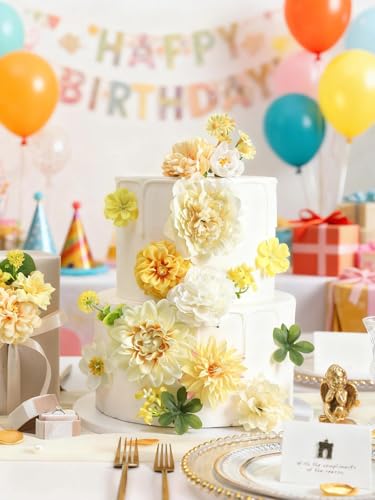 Artificial Flowers Combo Box Set White Yellow Roses Dahlia Fake Silk Flowers with Stems for DIY Wedding Bridal Bouquets,Floral Arrangement,Table Centerpieces,Baby Shower,Home Decorations - color: Yellow